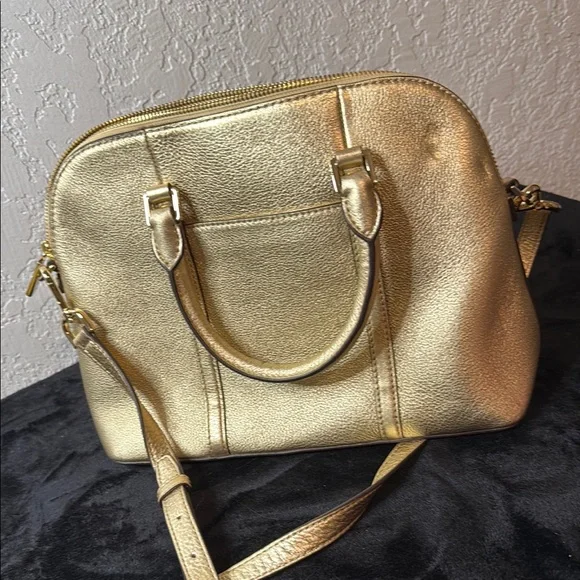 Brand New! Michael Kors Gold Leather Satchel with Dome Shape and Crossbody Strap